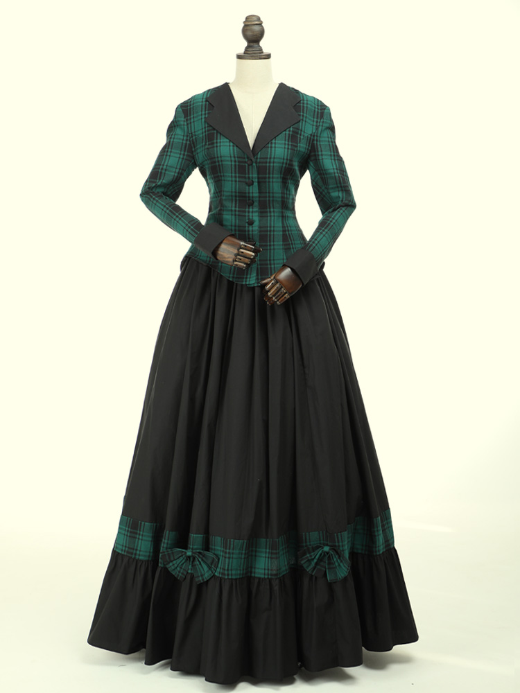 Victorian Civil War Dickens Caroler Plaid Dress Theatrical Cosplay Pioneer  Woman Costume