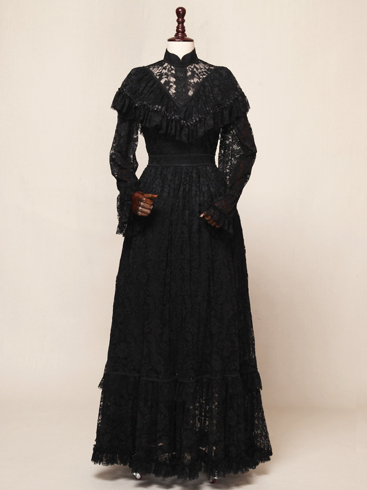 Black Victorian Gothic Premium Lace Overlay Dress Penny Dreadful Vanessa  Gown Vintage Gothic Girl Costume