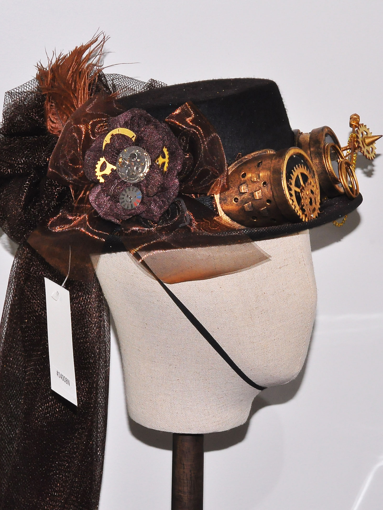 Beyond Masquerade Steampunk Headband Tiny Hat with Goggles and Feathers